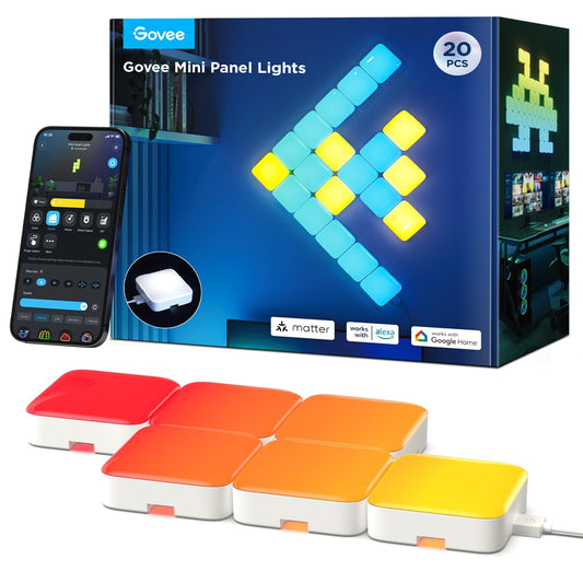 Govee Mini Panel Lights, RGBIC Wall Lights, Smart LED Wall Panels, Works with Matter, Alexa, Google Assistant, Sync with Music, DIY Gaming Light