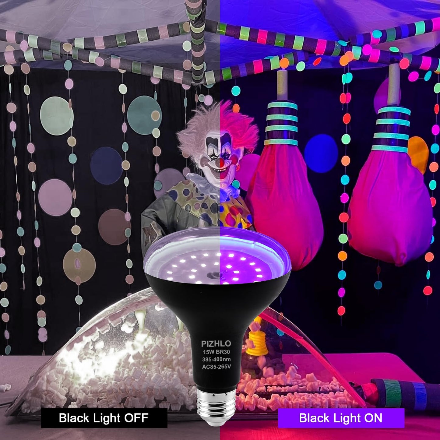 PIZHLO 4 Pcs 15W LED Black Light Bulbs, BR30 E26 Black Shell Blacklight LED Bulb, 385-400nm, Glow in The Dark for Blacklight Party, Body Paint