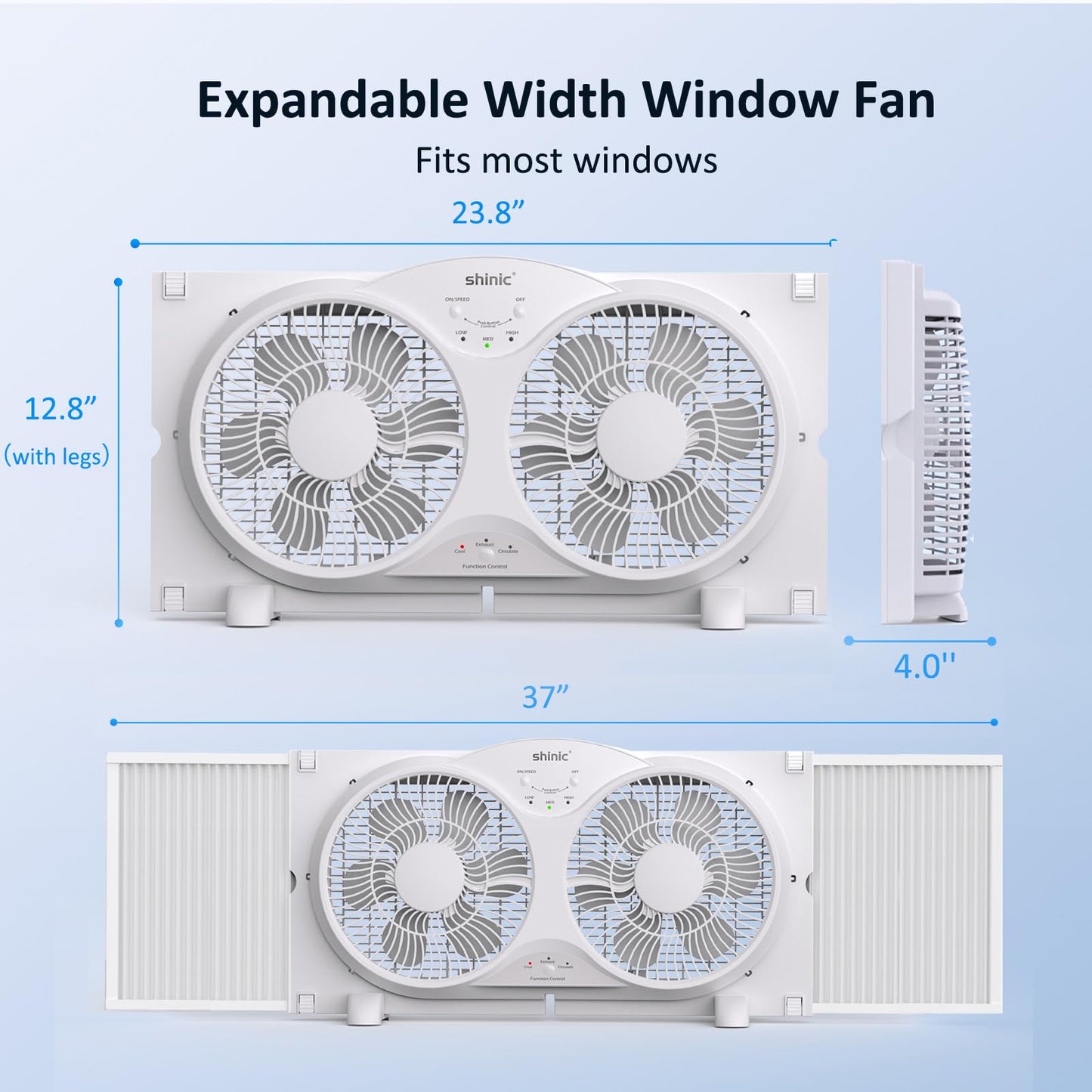 shinic 9" Twin Window Fan with Remote, Reversible Airflow, Fits 24"-37"