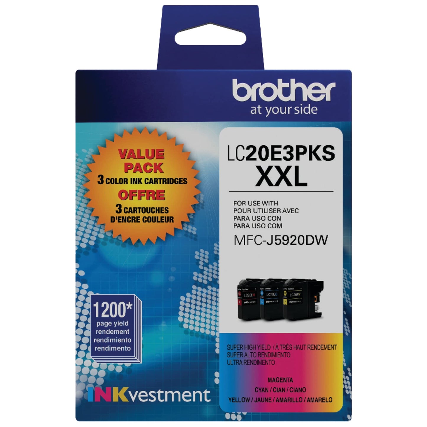 Brother Genuine High Yield Color Ink Cartridge, 3 Pack of LC20E, Replacement Color Ink Three Pack, Includes 1 Cartridge Each of Cyan, Magenta