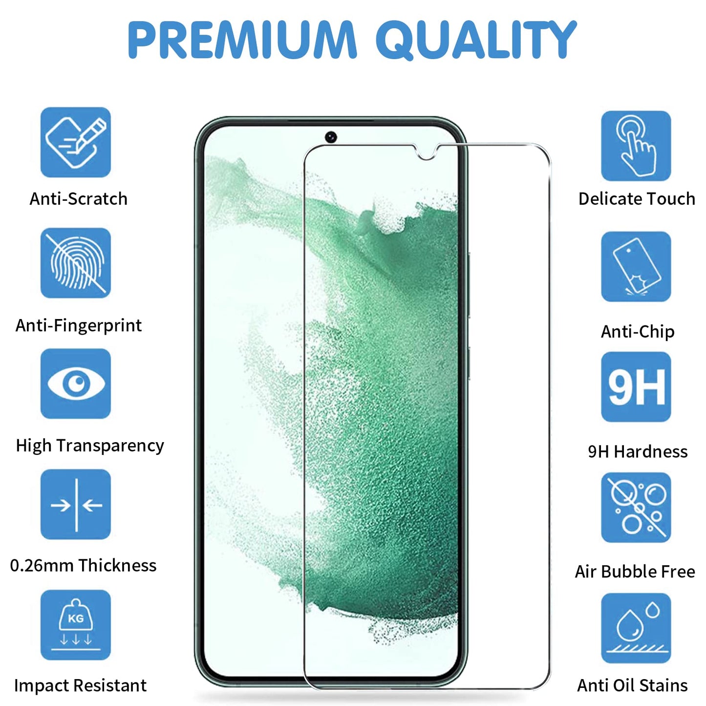 Arshek [3+3 Pack] Glass Screen Protector for Samsung Galaxy S22 Plus 5G, 9H Tempered Glass, Ultrasonic Fingerprint Compatible,HD Clear Case Friendly