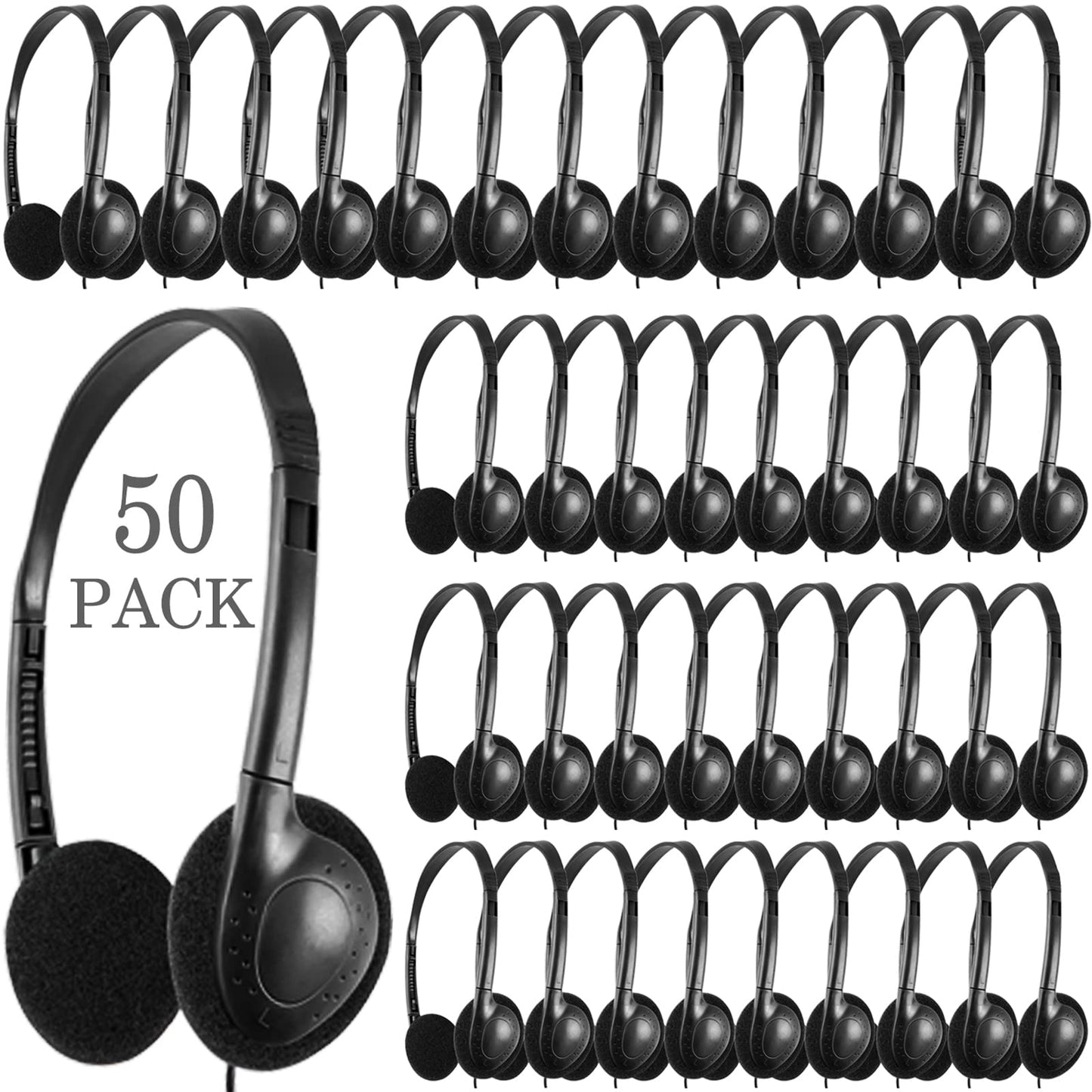 CN-Outlet 50 Packs Classroom Headphones Bulk for School Students Kids Children Toddler Boys Girls Teens and Adult, Wholesale Disposable Earphones (50