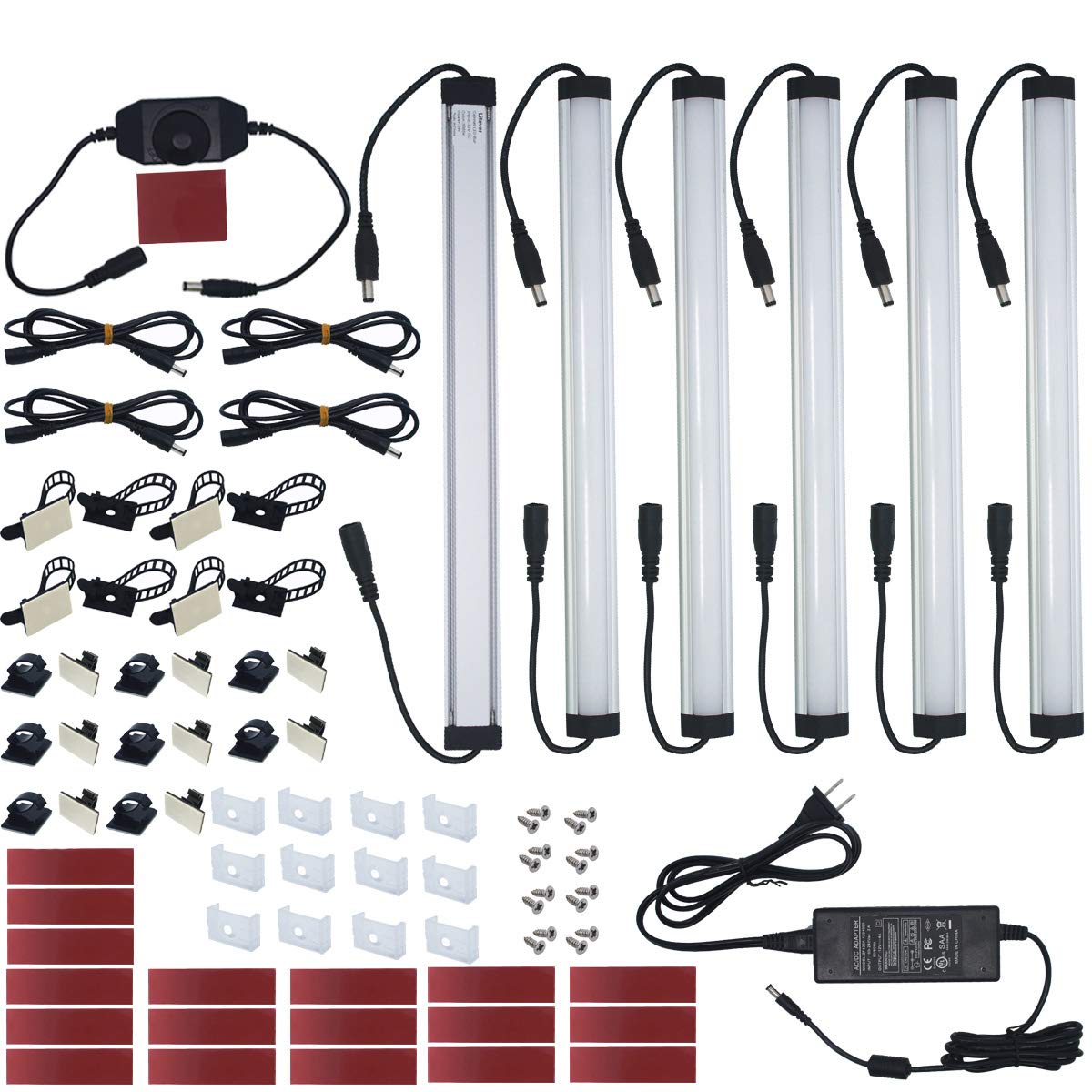 Under Cabinet LED Lighting Kit Plug in or Hardwired, 6 pcs 12 Inches Light Strips, 2000 Lumen, Super Bright, for Kitchen Counter, Closet, Shelf