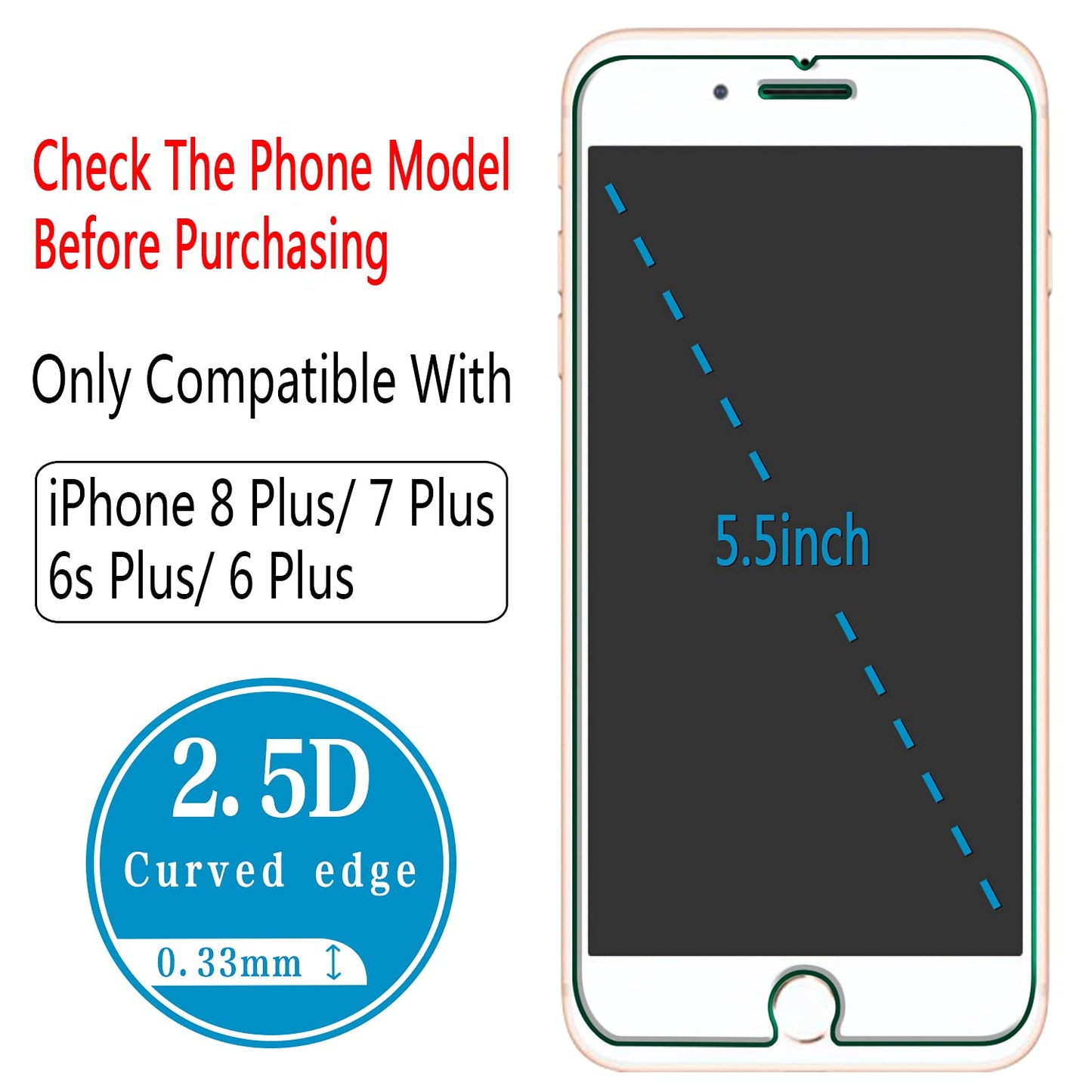 HPTech (2 Pack) Tempered Glass For iPhone 8 Plus, iPhone 7 Plus, iPhone 6S Plus, iPhone 6 Plus 5.5-Inch Screen Protector, Case Friendly, Easy