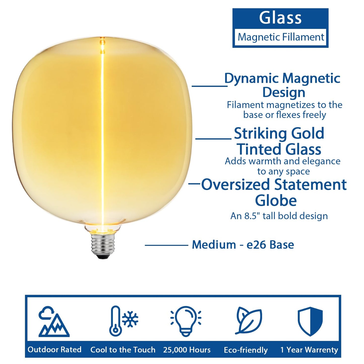 Novelty Lights Large Globe Pendant Light Bulb, Magnetic LED Flex Filament