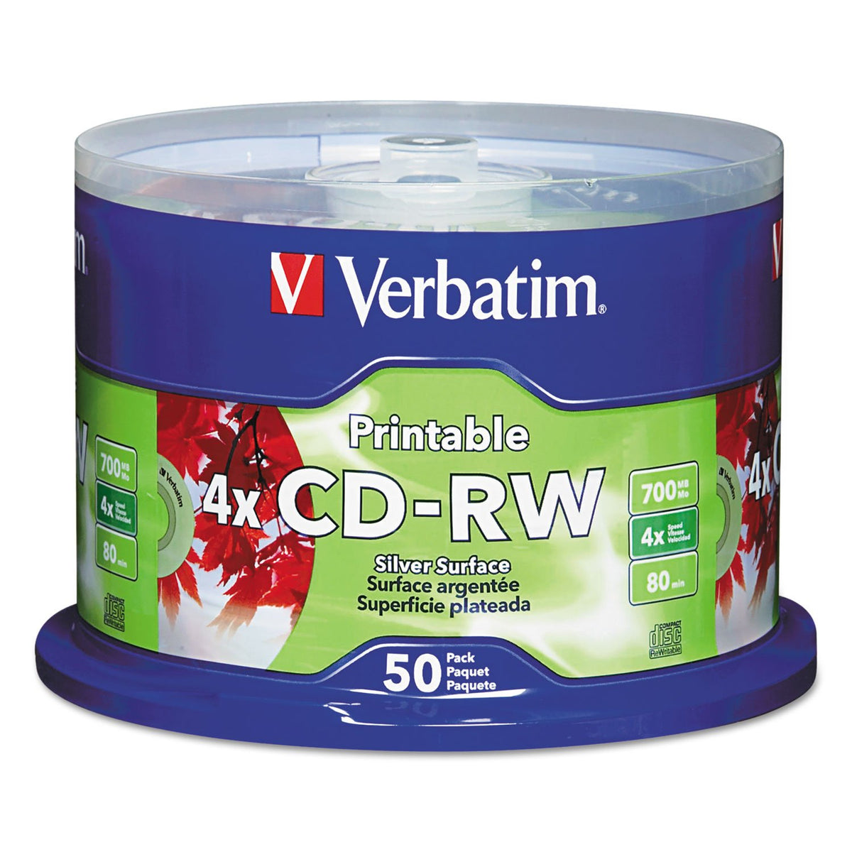VER95159 - Verbatim CD-RW 700MB 2X-4X DataLifePlus Silver Inkjet Printable with Branded Hub - 50pk Spindle