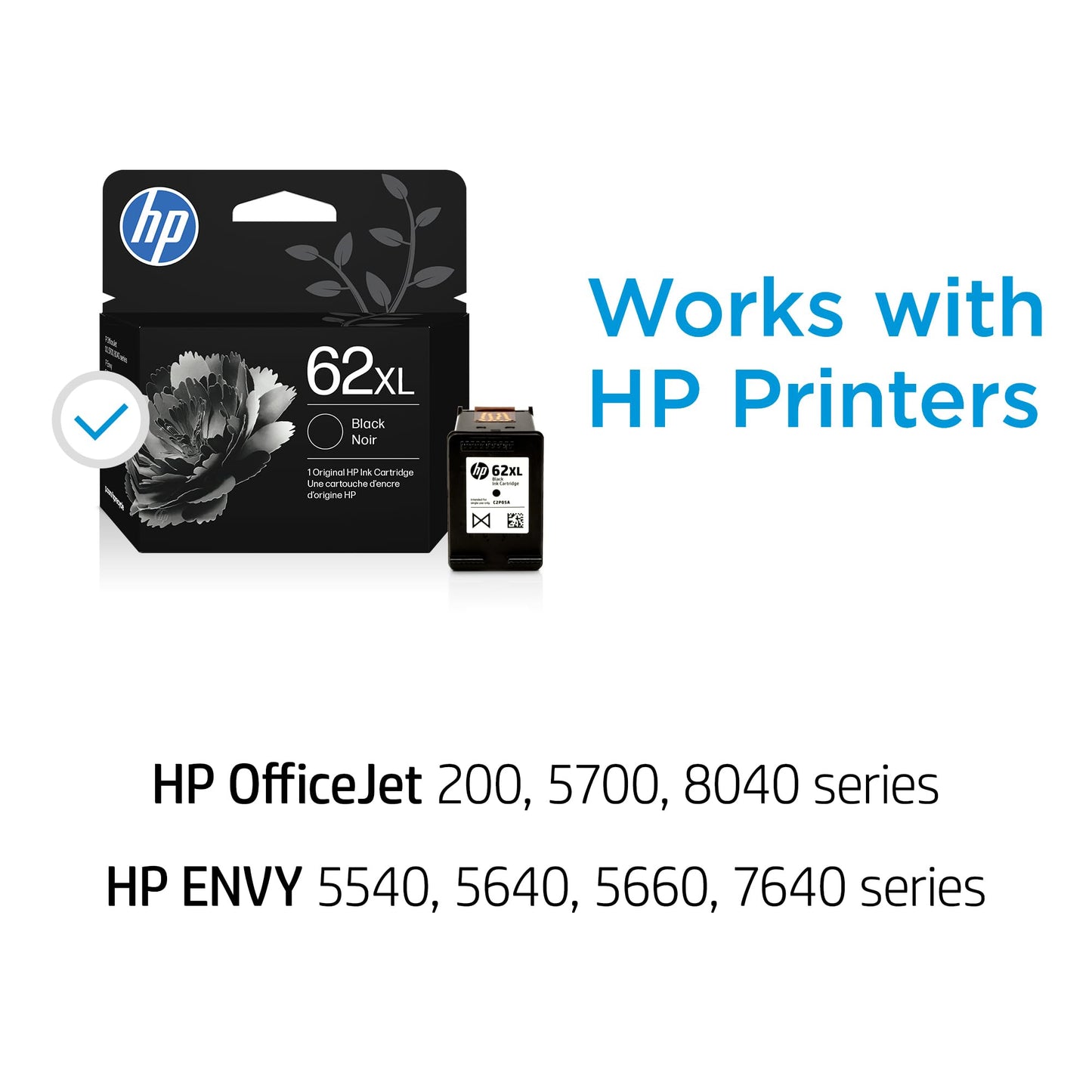 HP 62XL Black High-Yield Ink Cartridges | Works with Printer Series: Envy 5540, 5640, 5660, 7640, OfficeJet 5740, 8040, OfficeJet Mobile 200, 250 |