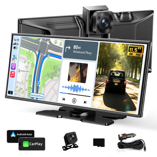 11.5" Largest Wireless Carplay Screen for Car, Portable Apple Carplay & Android Auto Touch Screen, 4K Dash Cam/App Control/1080p Backup Camera/Mirror Link/Voice Control/GPS/Bluetooth,for All Vehicles
