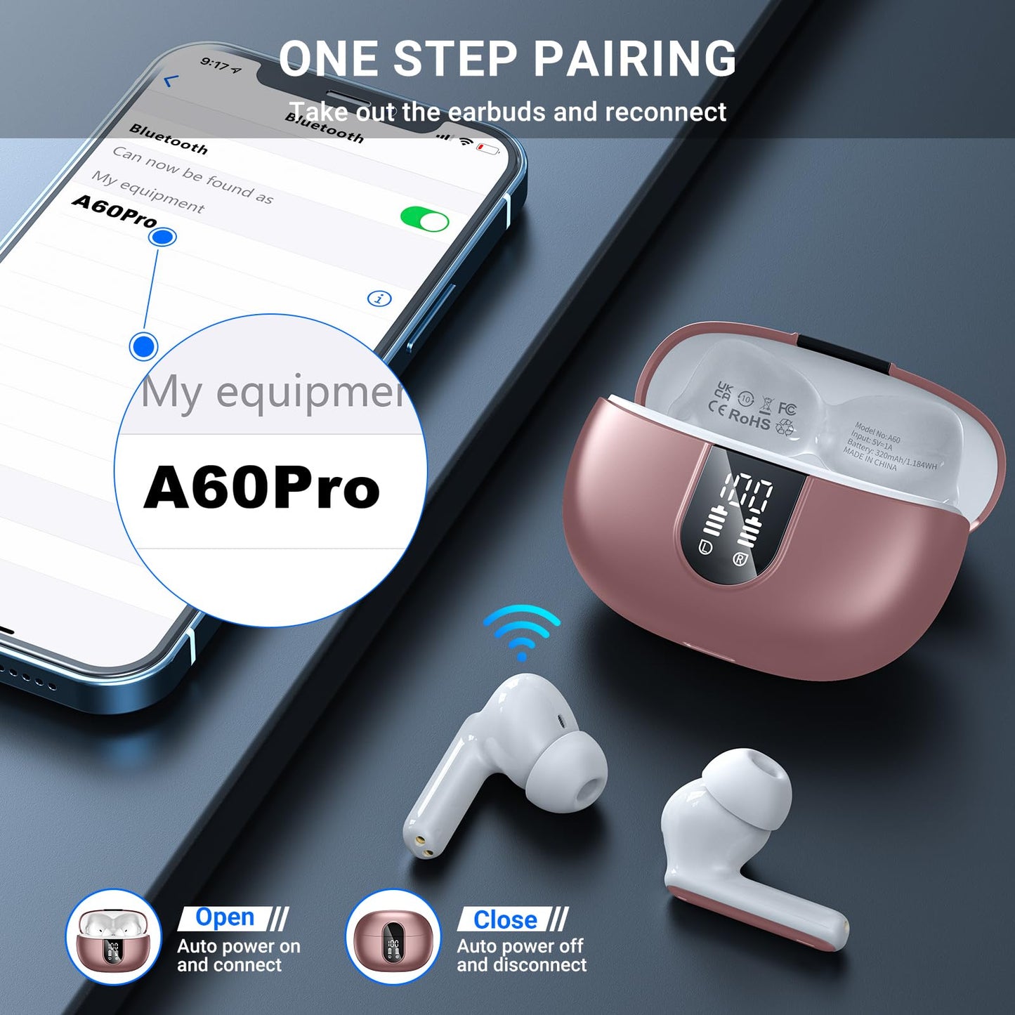 Wireless Earbuds, 2024 Wireless Headphones HiFi Stereo Earphones with 4 ENC Noise Canceling Mic, 42Hs Playtime In Ear Earbud, Bluetooth 5.3 Sport