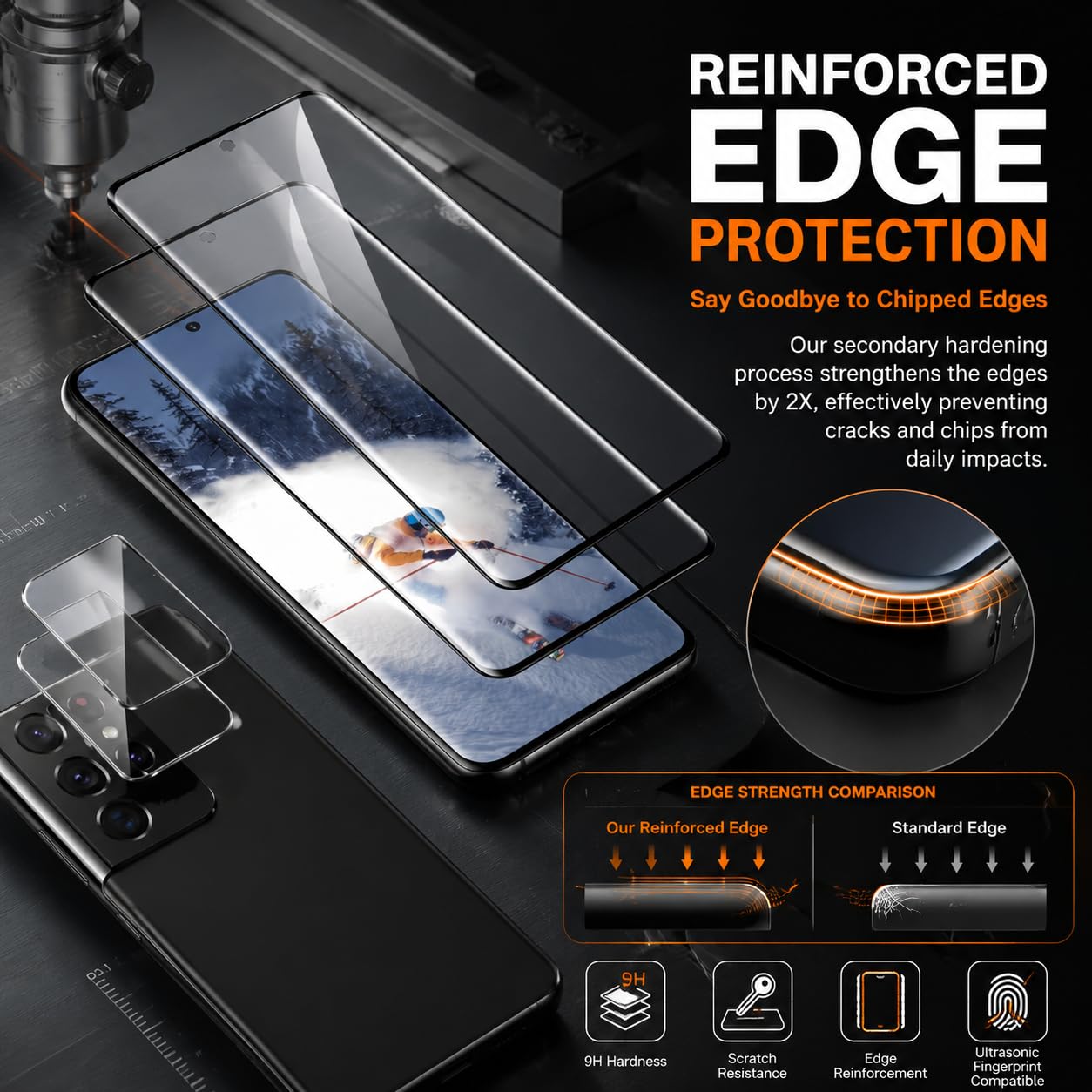 2 Pack Galaxy S21 Ultra Screen Protector, HD Clear Tempered Glass,2 Pack Camera Lens Protector, Fingerprint Unlock,3D Curved Full Coverage,Scratch