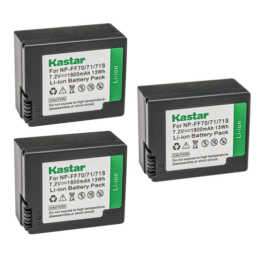 Kastar NP-FF70 Battery 3-Pack Replacement for Sony DCR-IP45, DCR-IP45E, DCR-IP5, DCR-IP55, DCR-IP55E, DCR-IP5E, DCR-IP7, DCR-IP7BT, DCR-IP7E