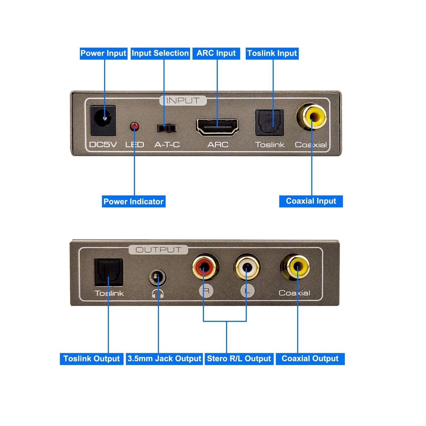 192KHz Multi Function Audio Converter, Tohilkel HDMI ARC or Toslink (Optical,SPDIF) or Coaxial to 3.5 mm Jack Stereo R/L Toslink (Optical,SPDIF)