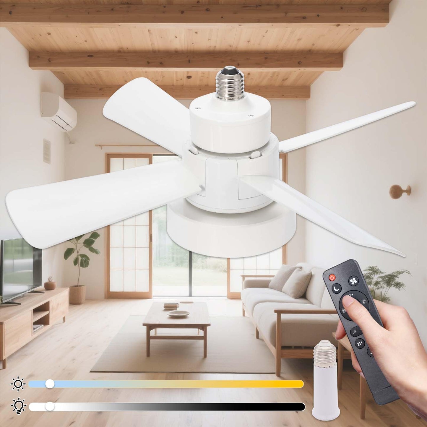 Yaoten Socket Fan Light with Remote, Dimmable LED Ceiling Fan (3000K-6500K), 3 Speed Choices, E26 Base Mini Fan Light for Bedroom, Kitchen, Garage