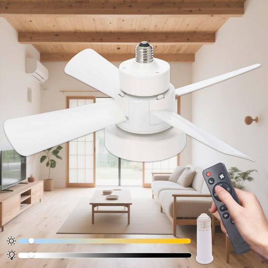 Yaoten Socket Fan Light with Remote, Dimmable LED Ceiling Fan (3000K-6500K), 3 Speed Choices, E26 Base Mini Fan Light for Bedroom, Kitchen, Garage