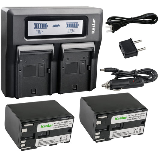 Kastar Fast LCD Charger + 2x Battery for Canon BP-970 BP-945 V420 V500 V520 XF100 XF105 XF200 XF205 XF300 XF305 XH-A1 XH-A1 HDV XH-A1S HD XH-A1sE HDV