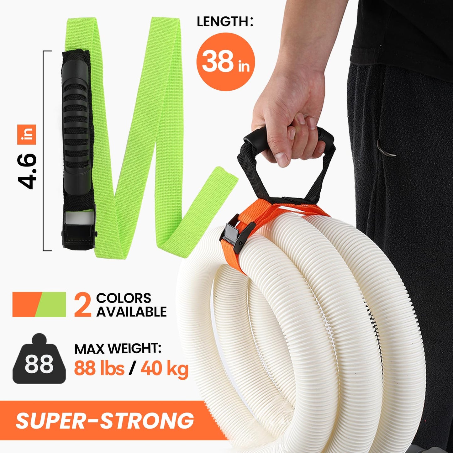 Heavy Duty Storage Straps with Handle and Easy Adjustable Steel Black Lock Slider Buckles,Extension Cord Strap for Cords Pool Hoses Ropes and Garden