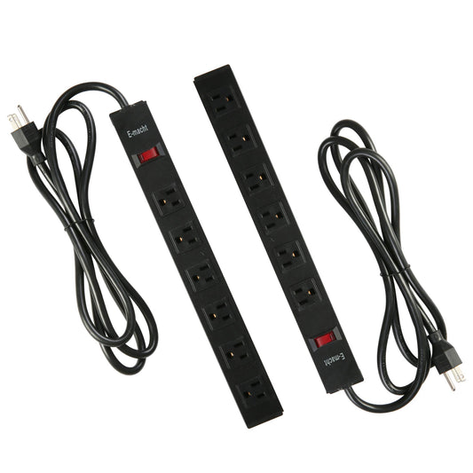 LONABR 6 Outlet Heavy Duty Power Strip 2 Pack Metal Power Outlet,Wall Mountable Outlet Strip with 6 ft Long Extension Cord,Black