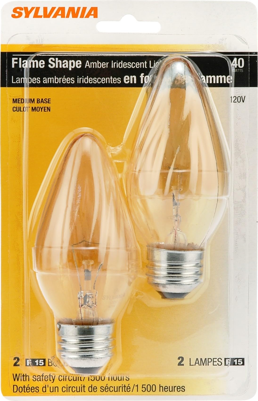 Sylvania Incandescent 40 Watt F15, E26 Base Flame Light Bulbs, 2 Pack
