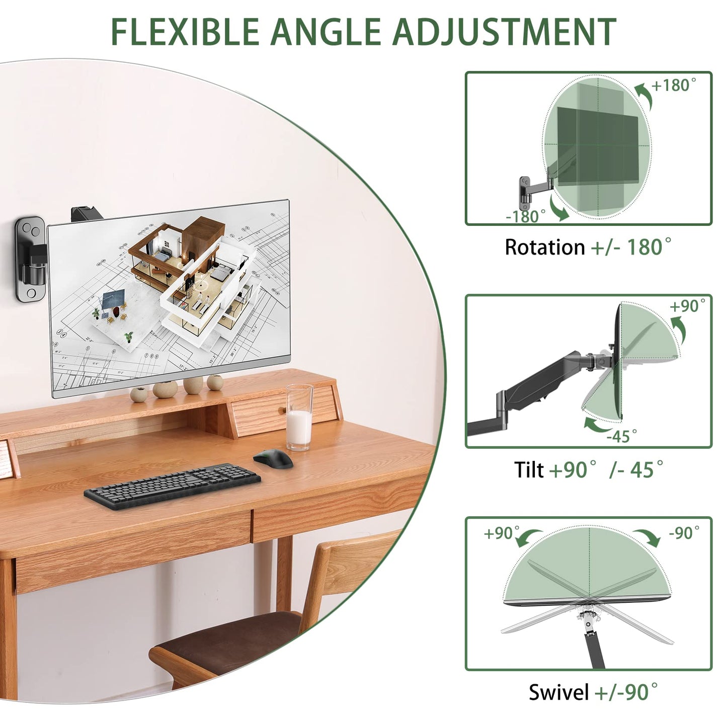 UPGRAVITY Monitor Wall Mount for 17-32 inch Flat/Curved Screen, Computer Monitor Wall Mount Arm Holds up to 17.6lbs, Tilt, VESA 75x75/100x100 mm