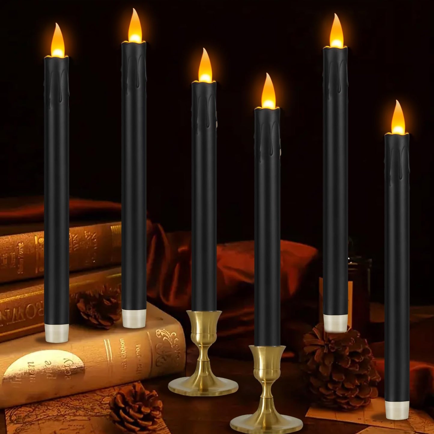 Teerdm 6 Pack Flameless Taper Candles,Flickering with Key Remote,Flameless LED Tea Lights Candles Battery,Halloween, Christmas, Home Decor, Wedding