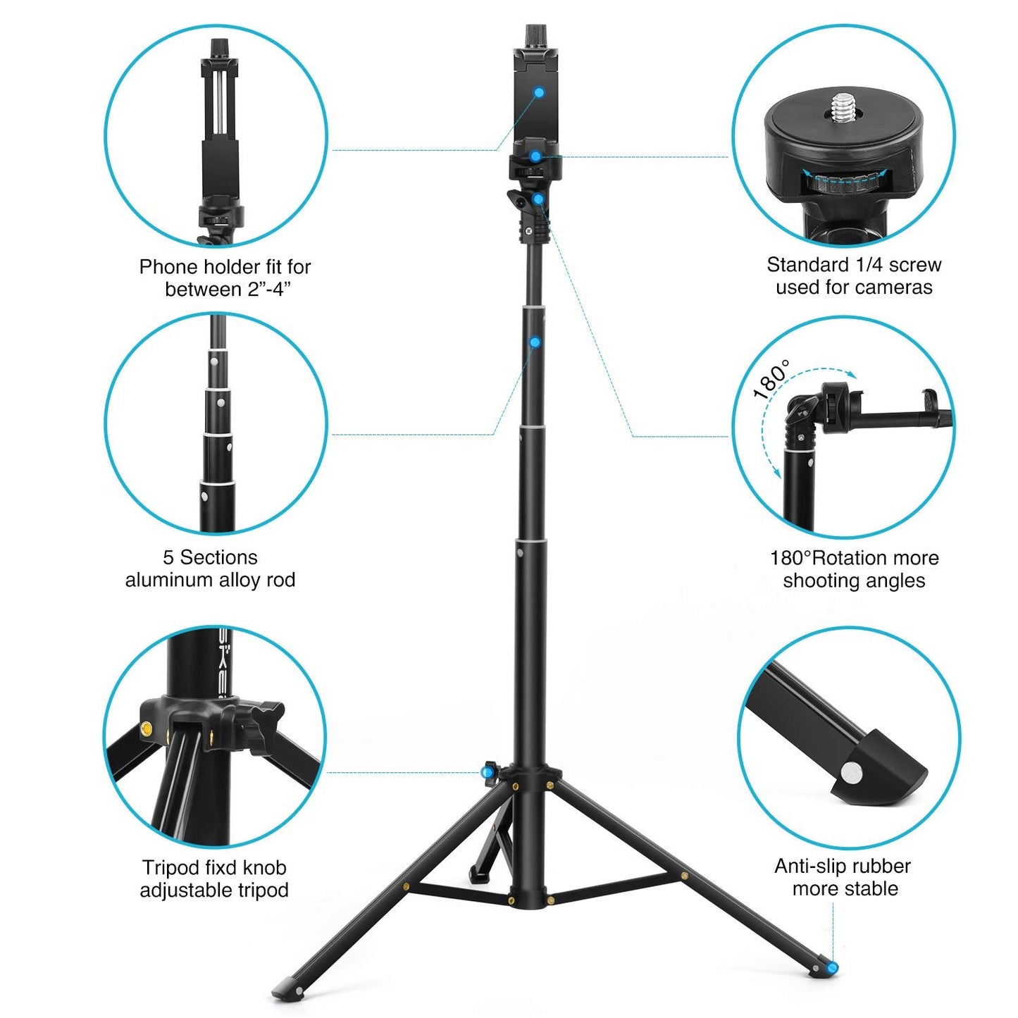 Yesker Selfie Stick Tripod for iPhone Android 52 Inch Extendable Phone Tripod Stand with Remote Selfie Stick Video Recording Equipment Filming