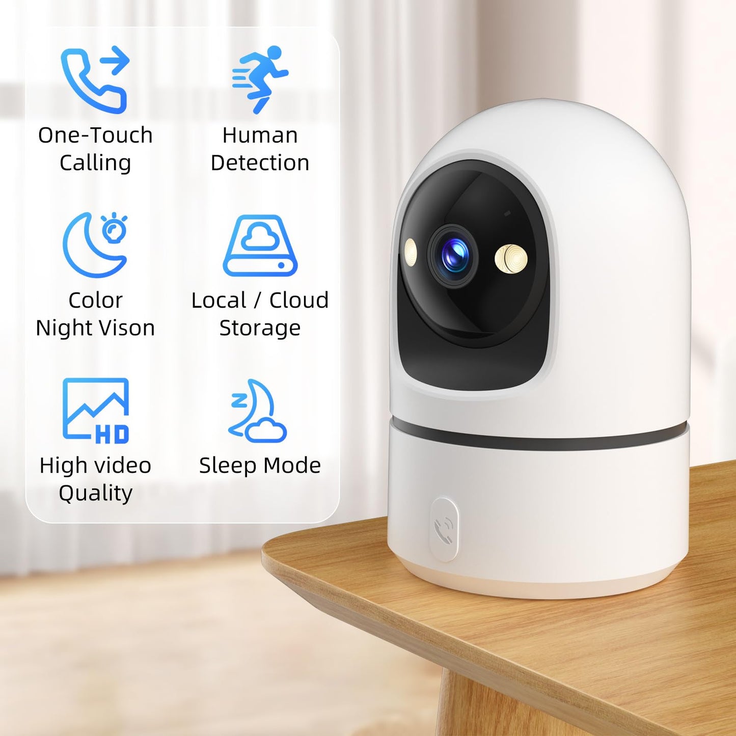 Apone 2.4Ghz WiFi Security Camera Indoor, Baby Monitor Pet Camera 360° for Home Security, One-Touch Call, Smart Motion Detection, IR Night Vision