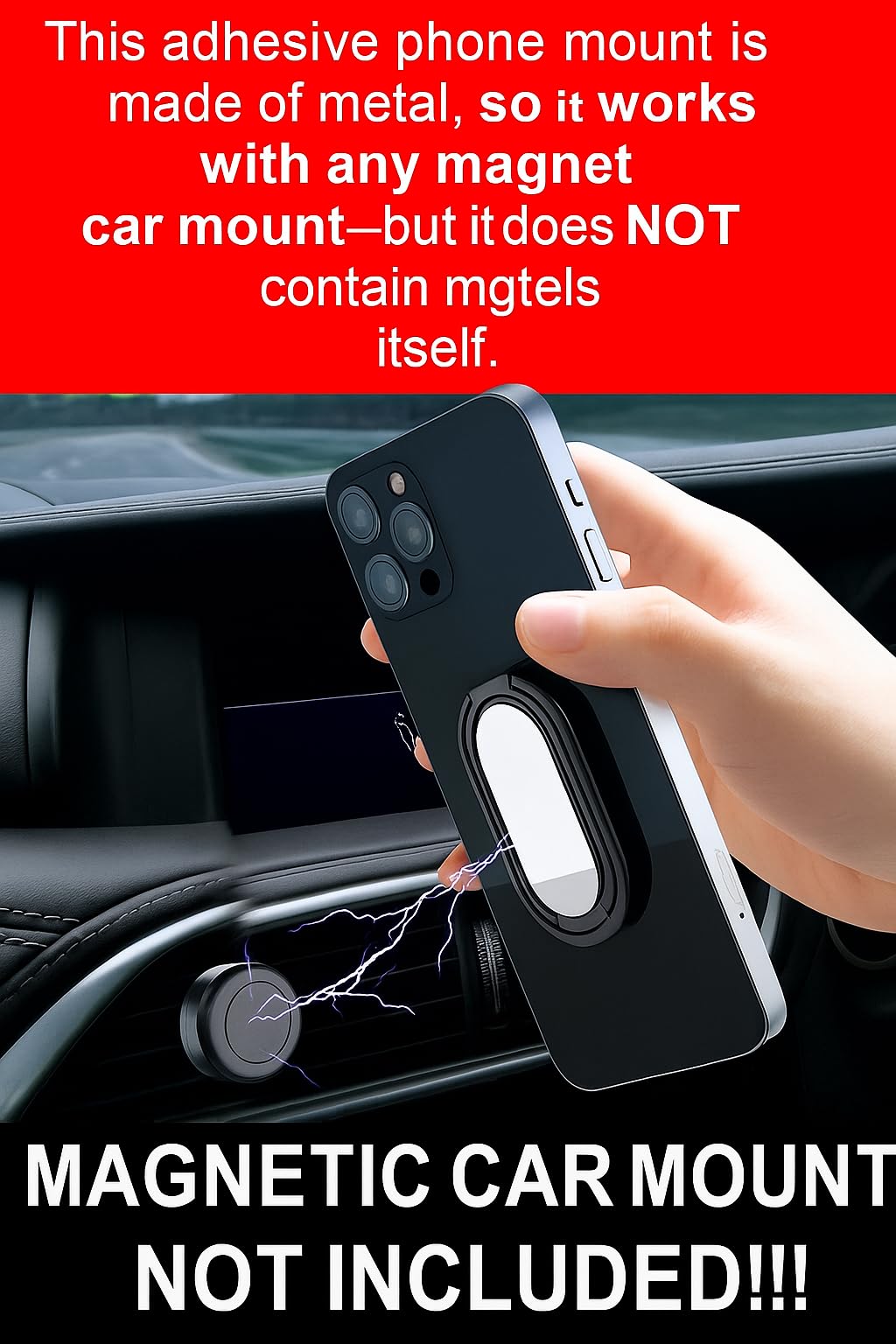 Phone Holder Foldable Phone Stand Phone Ring Holder Finger Kickstand 360° Rotation Cell Phone Stand Metal Phone Grip for Magnetic Car Mount Sticky
