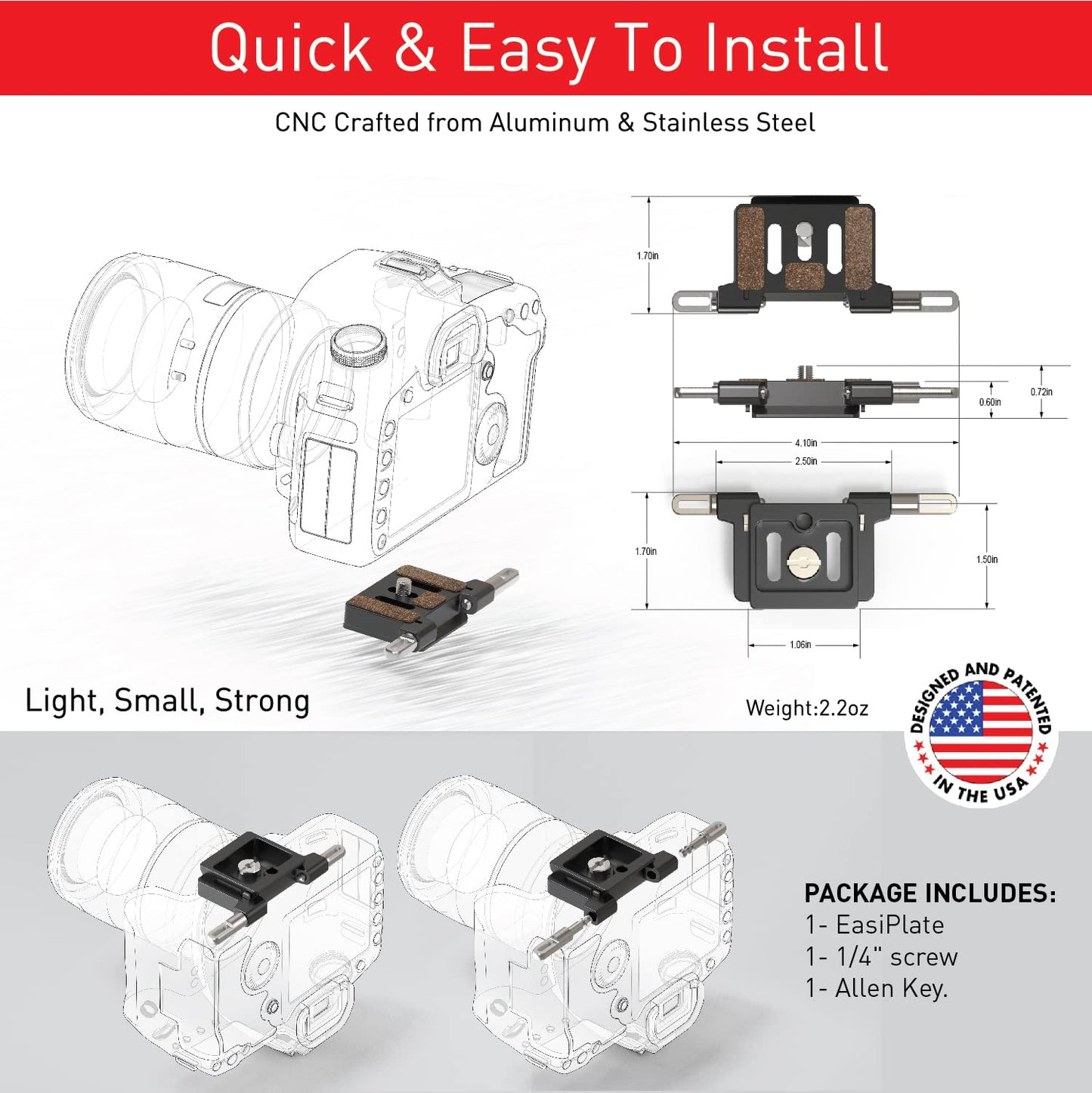 Kamerar EasiPlate Tripod Quick Release Plate, Arca-Swiss baseplate Compatible, Universal Camera Strap Plate, Camera Tripod Mount Adapter, Camera