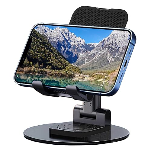 Meetuo Rotatable Cell Phone Stand for Desk, Height Angle Adjustable Phone Holder Portable Phone Stand Compatible for Most Smartphones iPhone