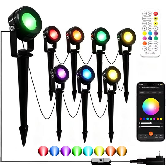 VTimes 8pcs Smart RGBW Landscape Lights, IP65 Waterproof Low Voltage Landscape Lighting, APP & Remote Control and Timing, Color Changing Outdoor