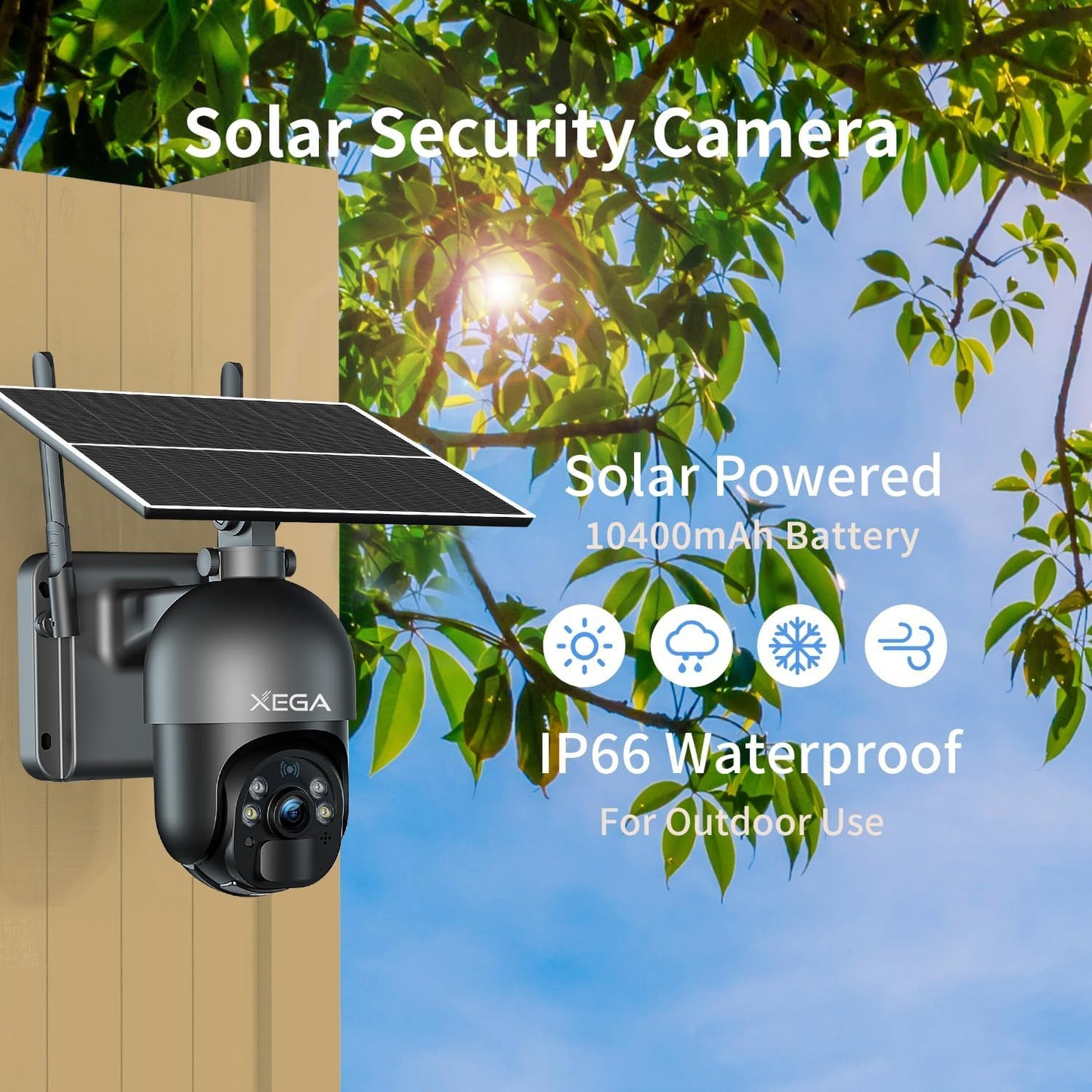 Xega 4G LTE Cellular Security Camera Outdoor Solar Camera Wireless Built-in SIM Card, 2K HD Color Night Vision PTZ 360° View, Smart PIR Motion
