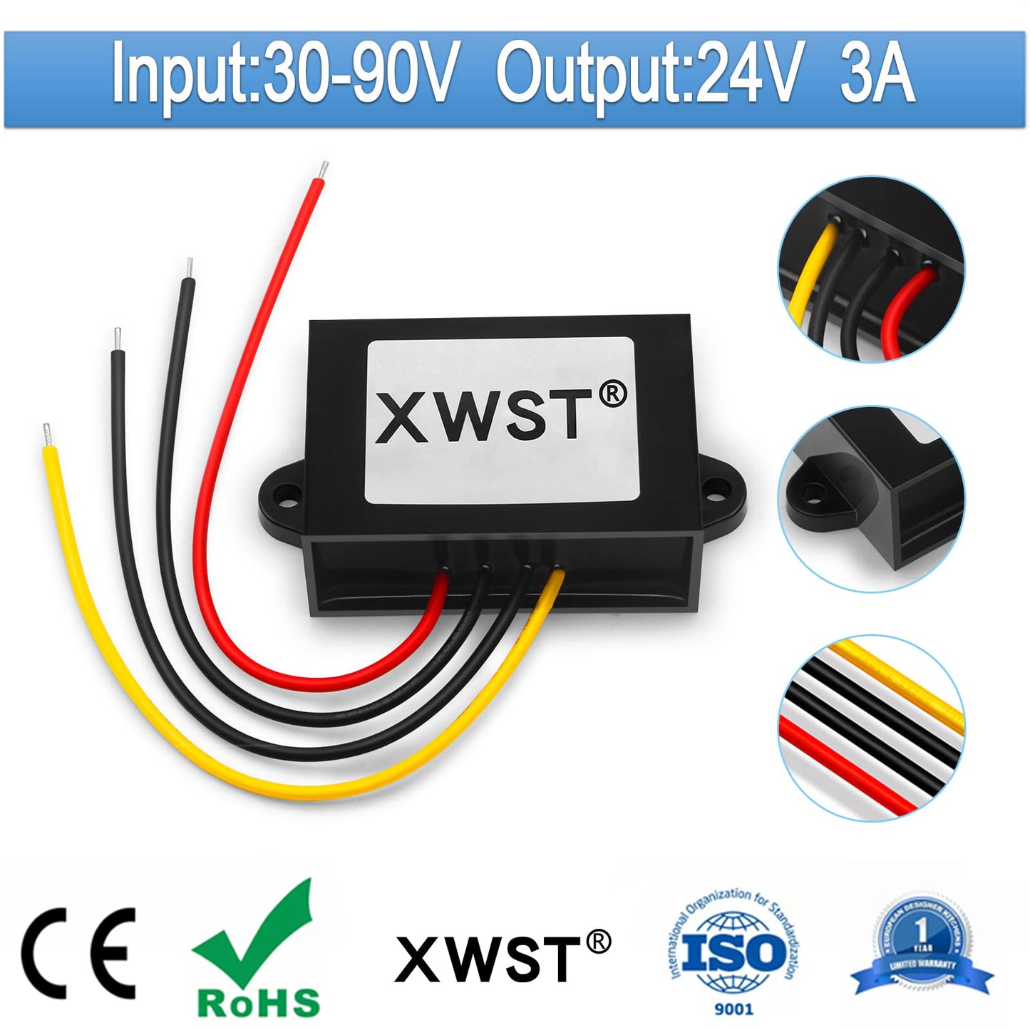 XWST DC DC Converter Reducer 30-90v 24v 48v 60v 72v to 24v DC Converter Step Down Buck 3A 72W dc Voltage Regulator for Golf Cart Car Device
