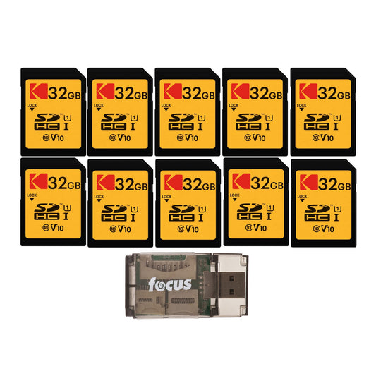 Kodak 32GB Class 10 UHS-I U1 SDHC Memory Card (10-Pack) Bundle with All-in-One High-Speed USB 2.0 Card Reader (11 Items)