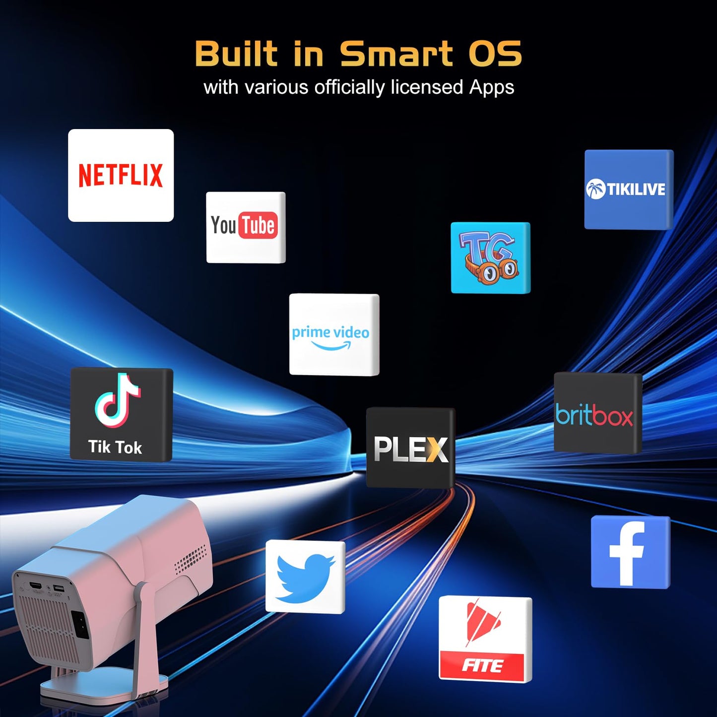 ?Netflix Officially Licensed?TMY Projector with Built in Apps, 1080P Movie Projector with WiFi and Bluetooth, Electric Focus & Auto Keystone, 270°