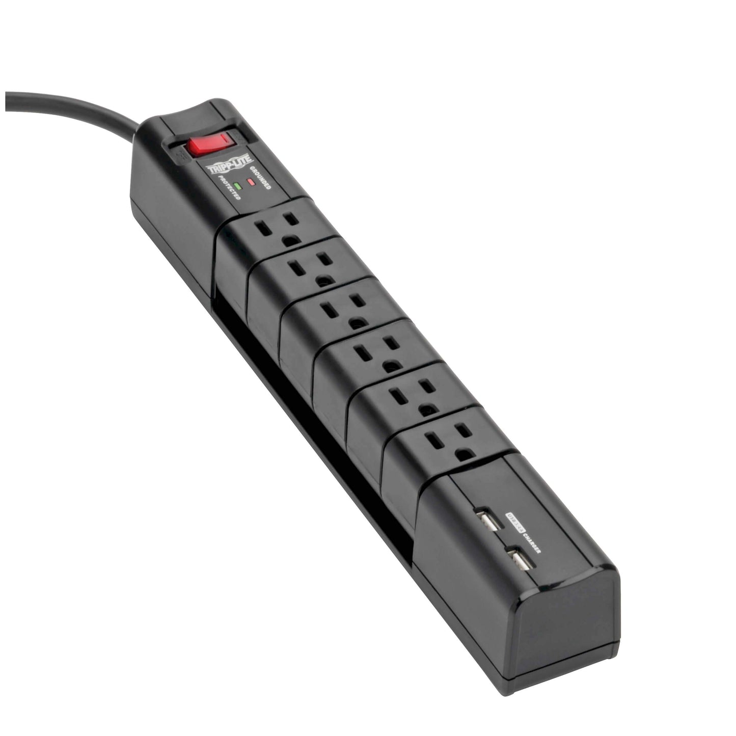 Tripp Lite 6 Rotatable Outlet Surge Protector Power Strip, 8ft Cord, Two USB, Black, $50,000 INSURANCE (TLP608RUSBB)