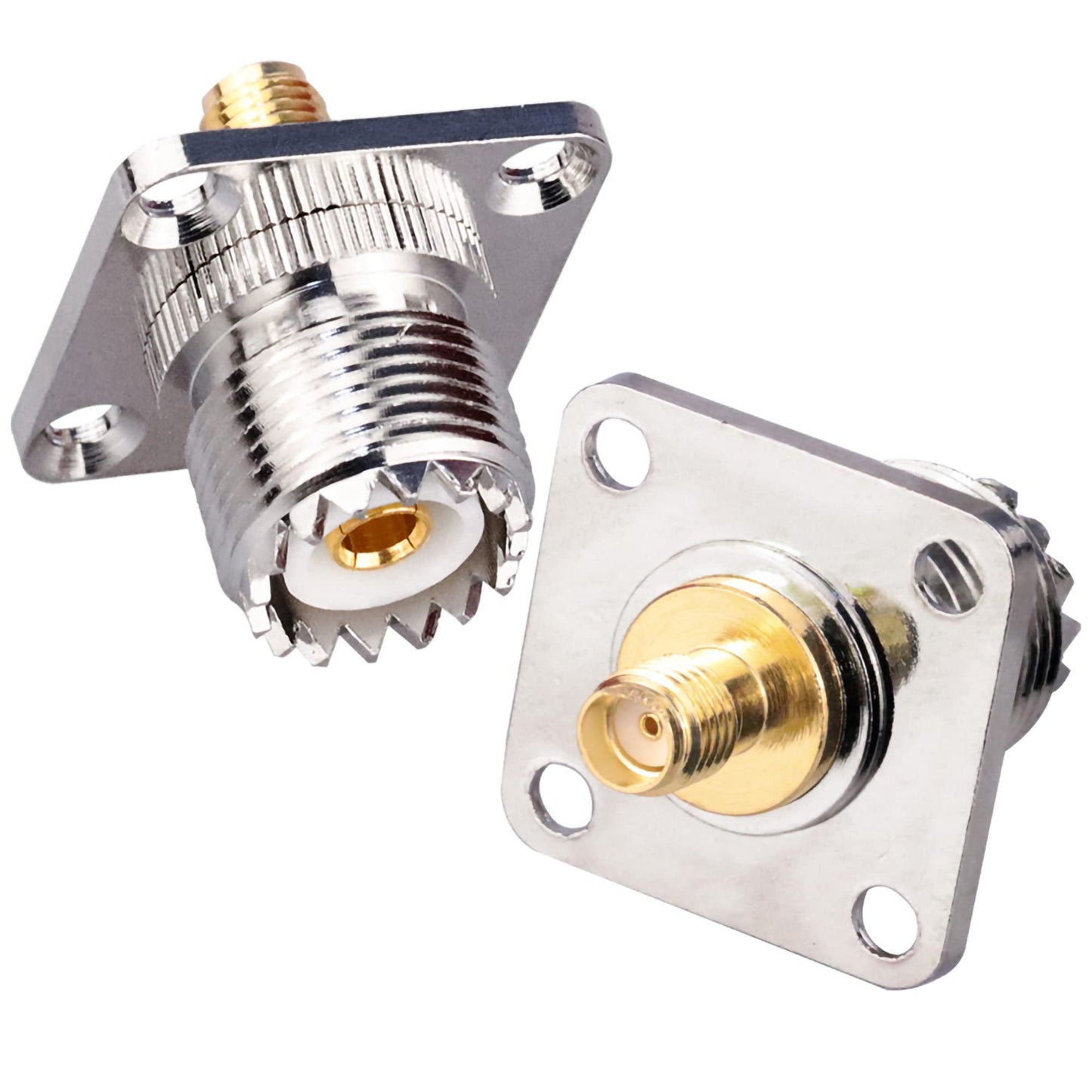 TUOLNK SMA to UHF Female Jack Panel Chassis Mount RF Coax Adapter SO239 PL259 4-Hole Flange for Jumper Cable Coaxial Connector 2 Pack