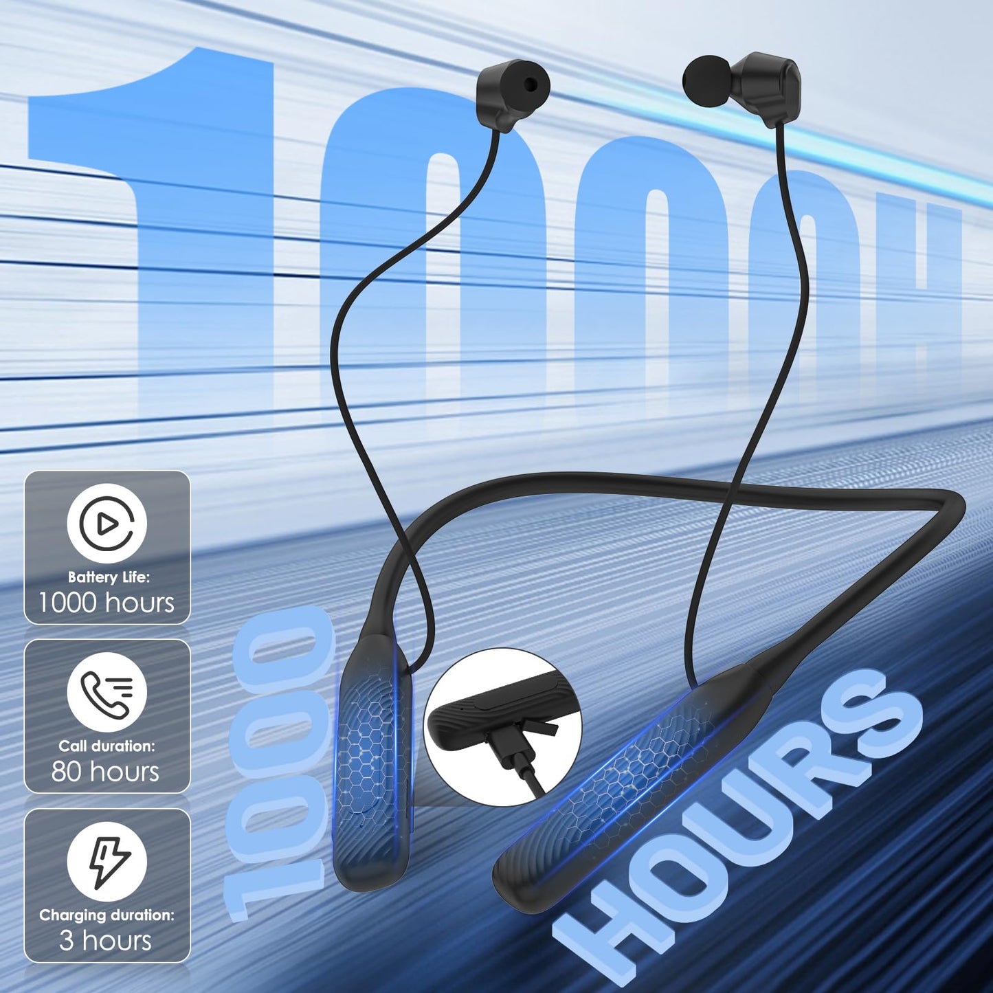 Neckband Bluetooth Headphones（1-Year Quality Support) , 1000H Extra Long Battery Life with Magnetic Earphones,Wireless Earbuds with Mic,Waterproof…