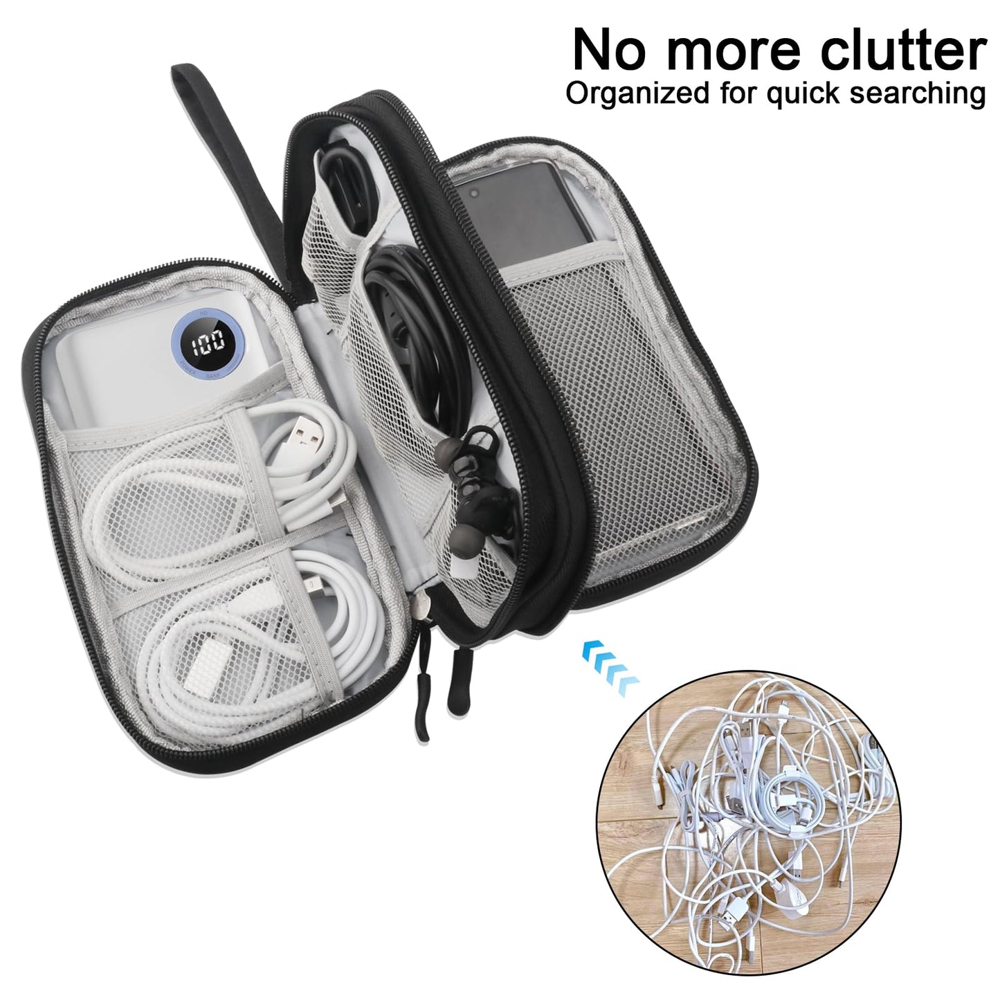 Miruchertter Travel Cable Organizer Bag Double Layer Electronics Organizer Case Compact & Portable Cords Organizer Pouch for Men Women Travel