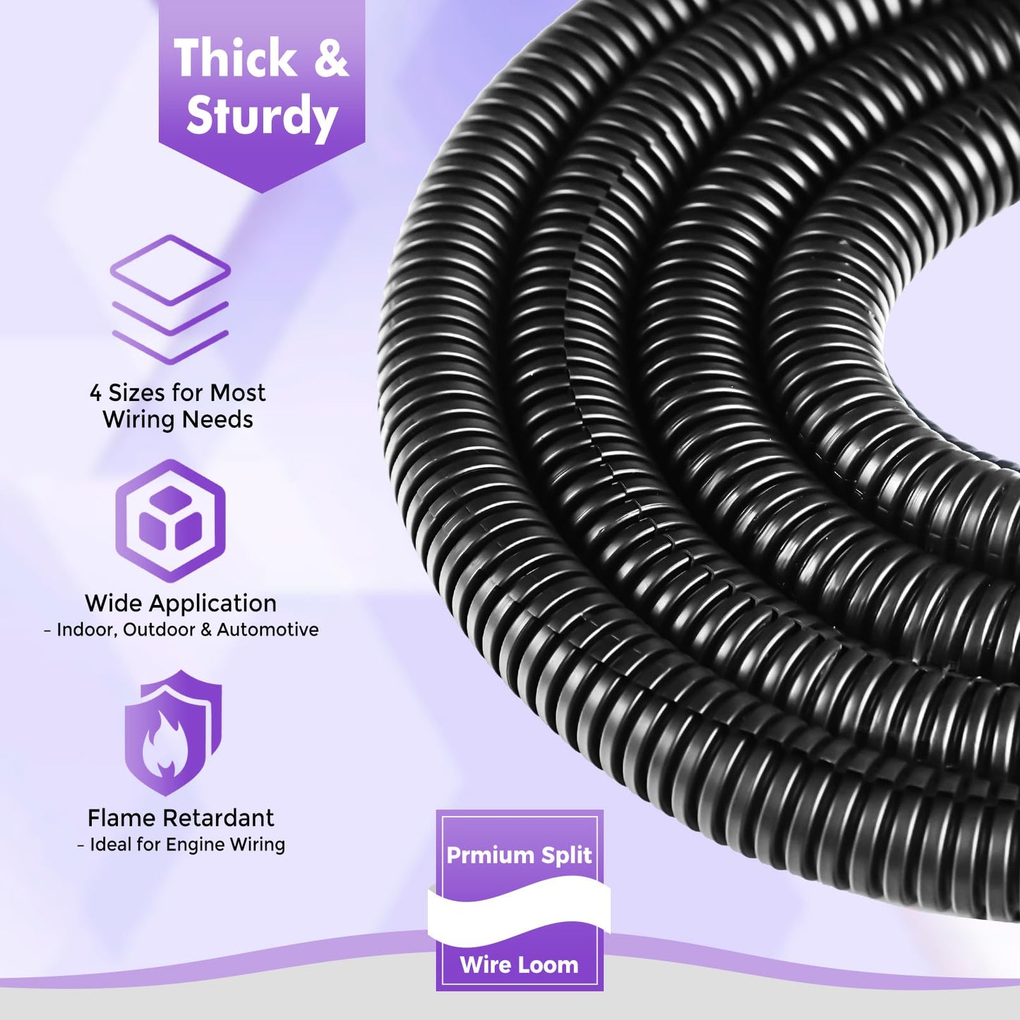 Automotive Wire Loom Flame Retardant Split Wire Loom Tubing Assortment Wiring Loom Kit Plastic Cover Electrical Covering Conduit Protective Wire Wrap