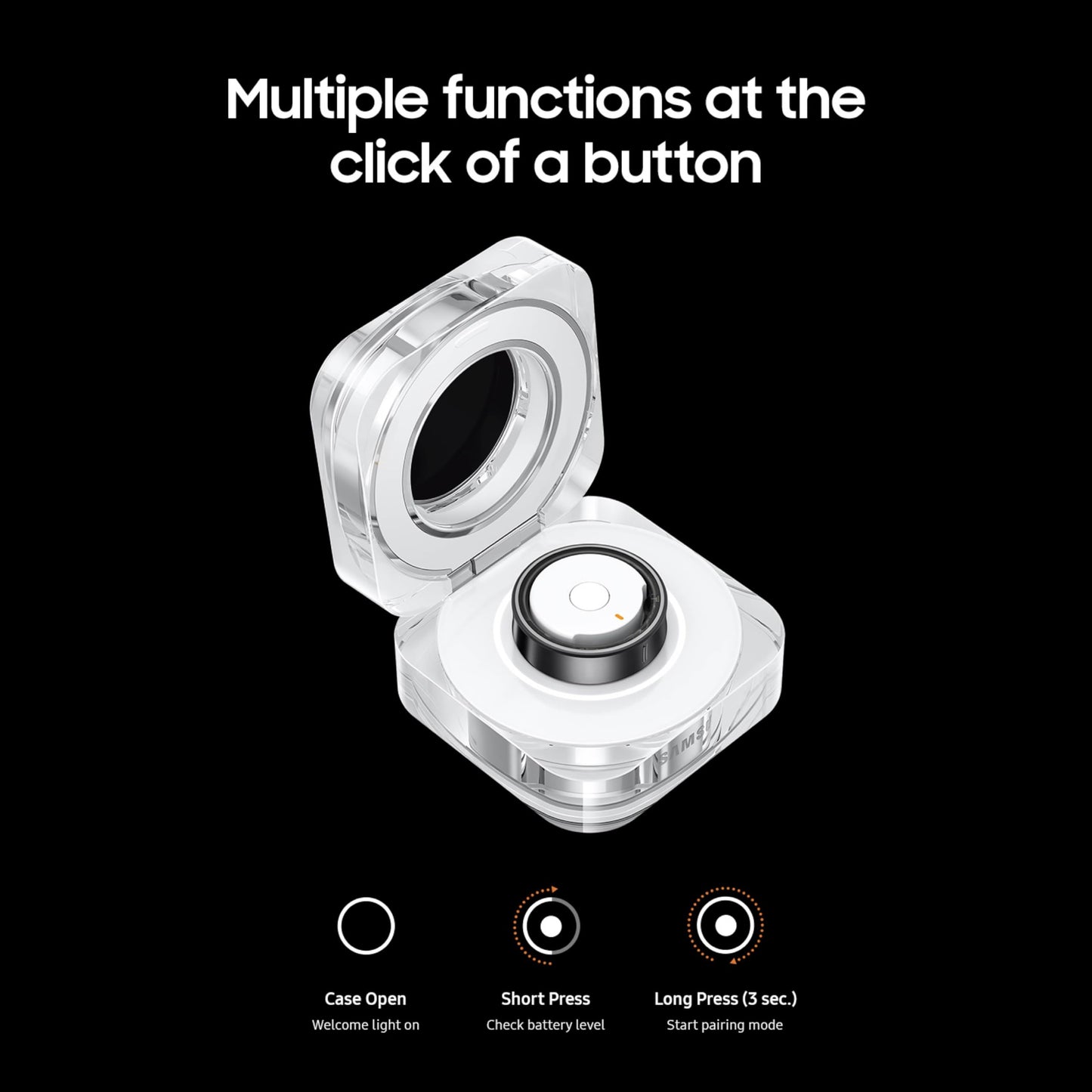 Samsung Galaxy Ring Charging Cradle Portable Charger for Fitness Ring, Crystal-Clear Case, Protective Cover, 3A Cable Included, Charge On-The-Go