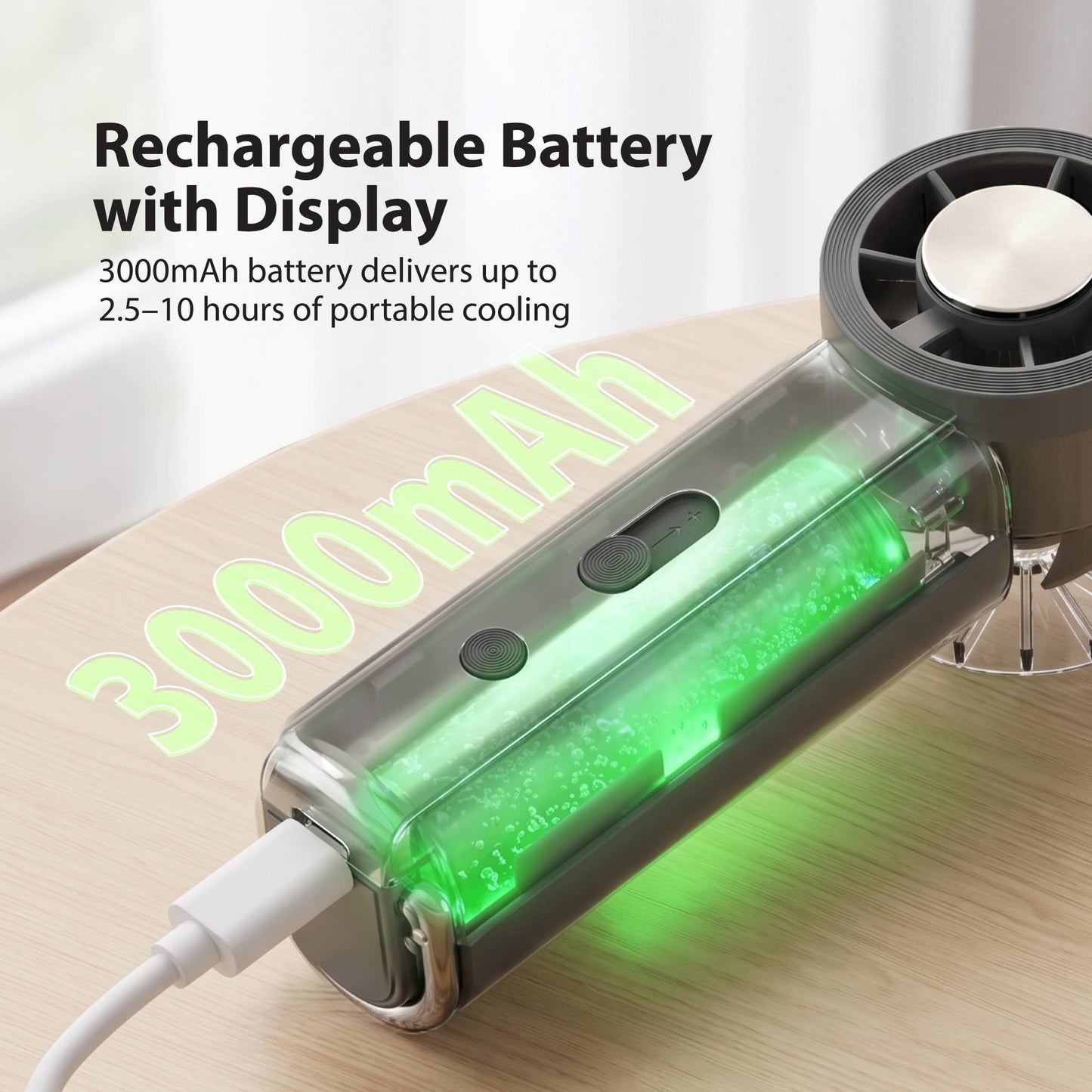 FosPower Mini Ice Fan 16000RPM 100-Speed 3000mAh Gray
