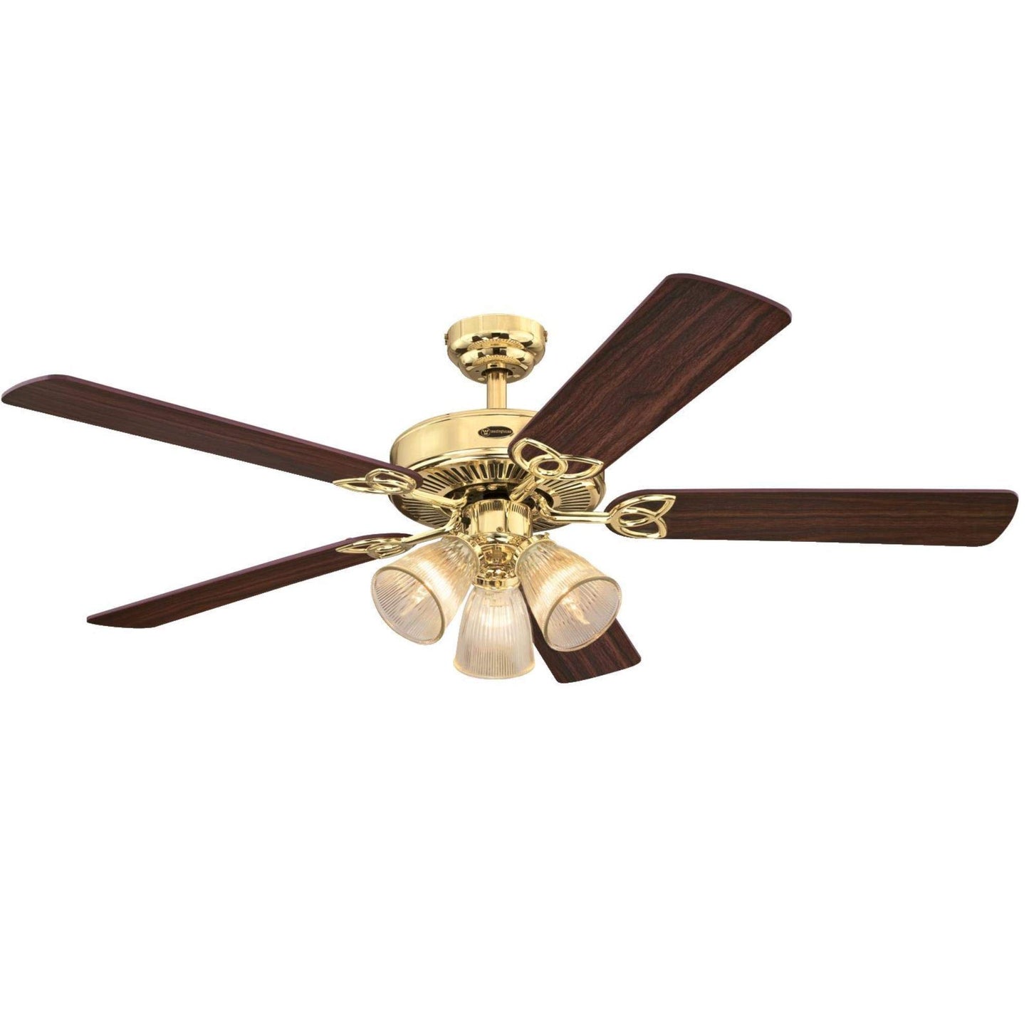 Westinghouse 7233800 Vintage Ceiling Fan with Light, 52 in., Polished Brass