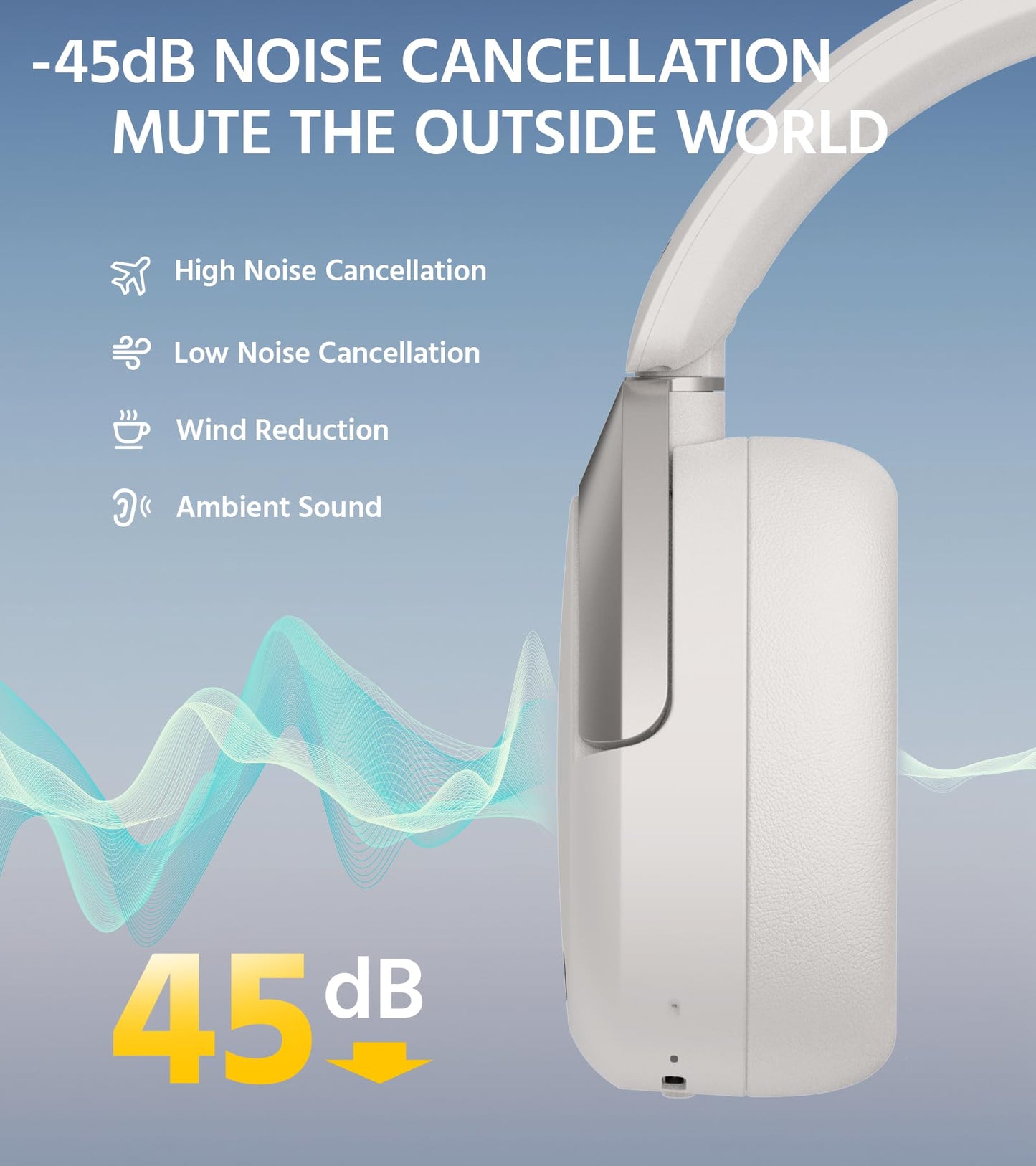 Edifier W830NB Wireless Over Ear Headphones with -45dB Active Noise Cancelling, 94H Playtime, LDAC Hi-Res Sound, Spatial Audio, Fast Charging