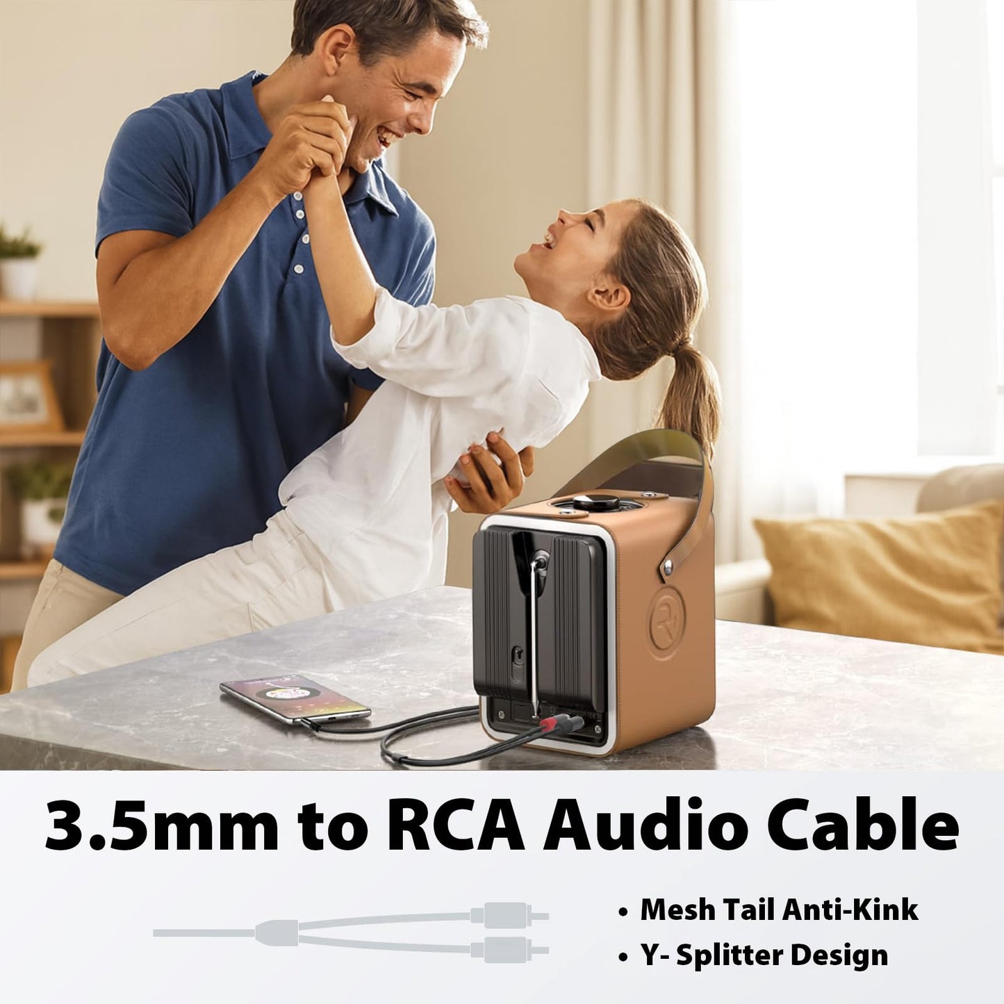 Cyberguys! 3.5mm to RCA Audio Cable, Aux to RCA Cable with Gold-Plated Connectors, Durable PVC Jacket - Aux Adapter for Phone, Laptop, Mixer, Speaker