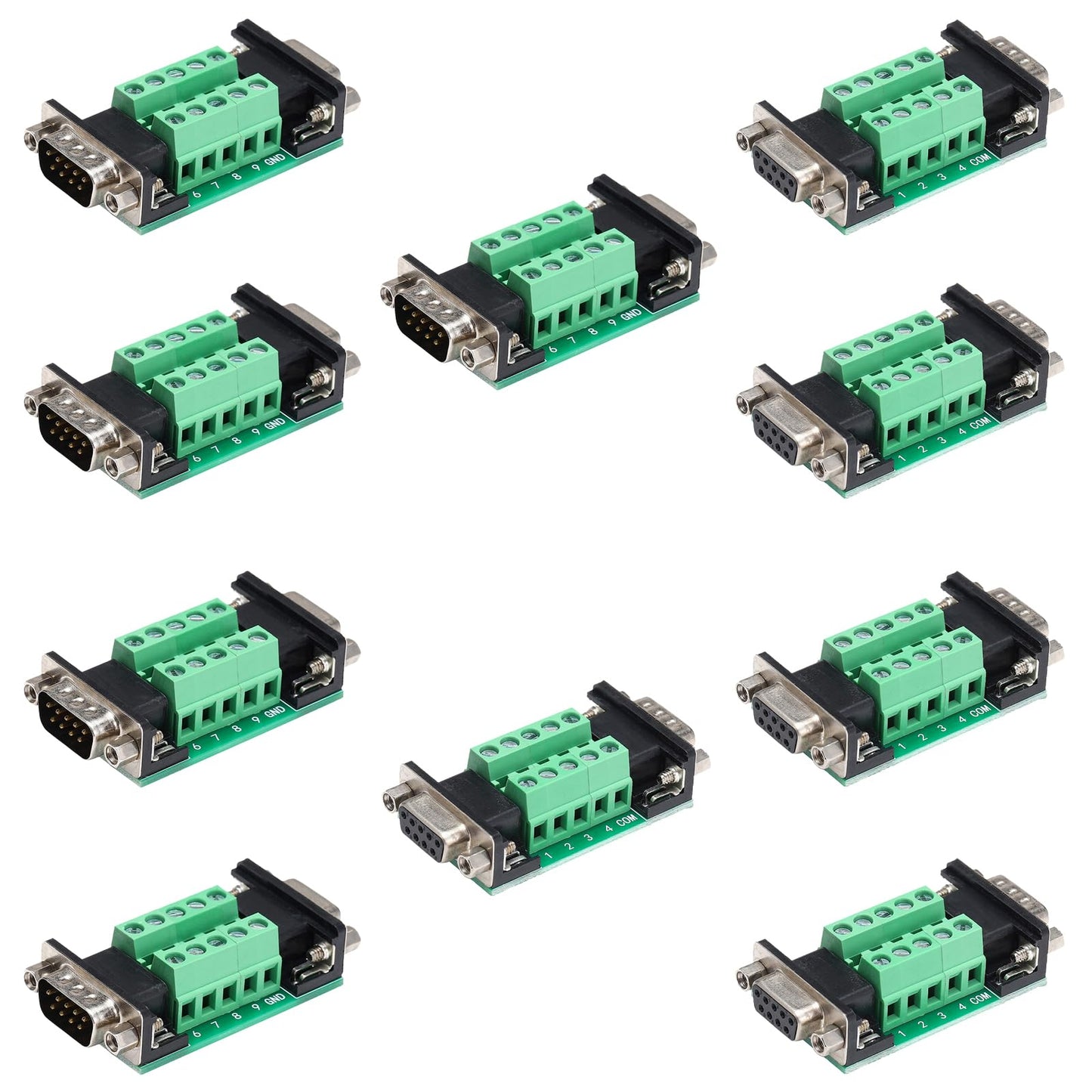 Jienk 10Pcs DB9 Male to Female Terminal Breakout Board, RS232 D-SUB Serial to 9pin Port Gender Changer Connector for Test and Check Pinouts