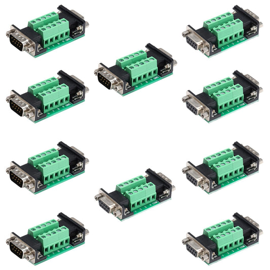 Jienk 10Pcs DB9 Male to Female Terminal Breakout Board, RS232 D-SUB Serial to 9pin Port Gender Changer Connector for Test and Check Pinouts