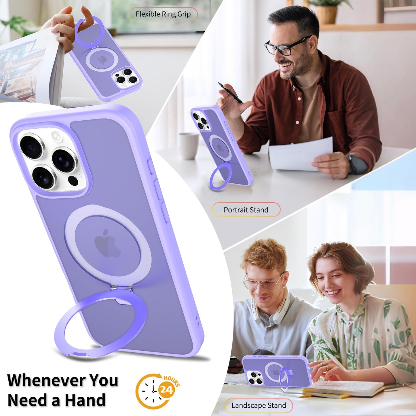 iYavvort Ultra-Magnetic Stand for iPhone 16 Pro Case [Military Drop Protection] [Compatible with MagSafe] Shockproof Translucent Matte Slim Ring