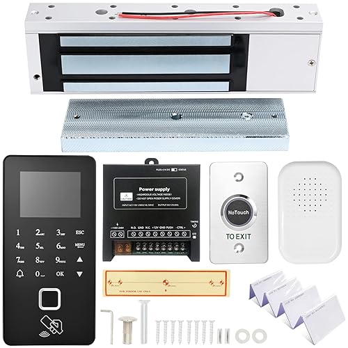 Biometric Access Control System with Fingerprint, Keypad, RFID, Infrared Exit Button, 1200lb Magnetic Lock, LCD Display, USB Download, Attendance