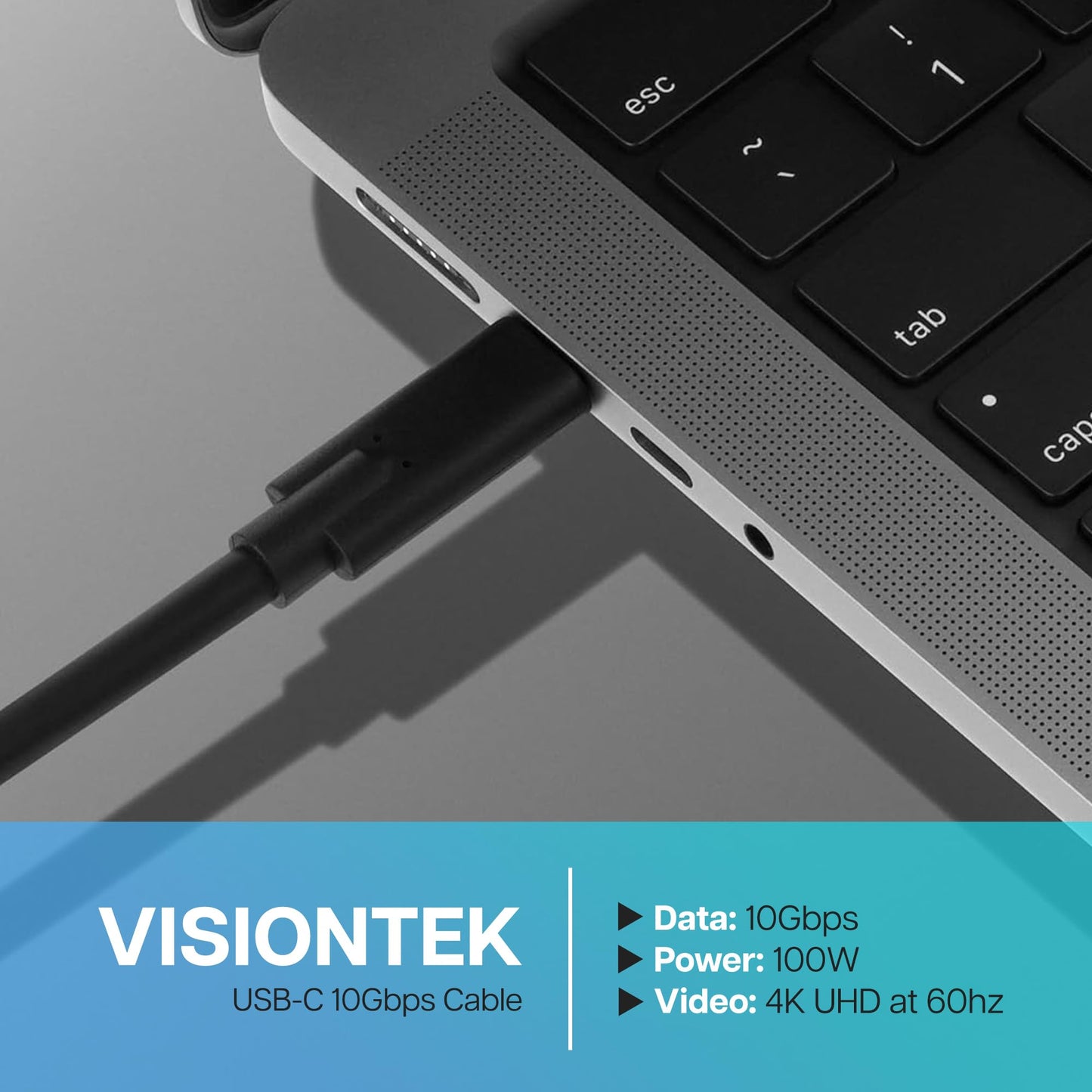 VisionTek USB-C to USB-C 3.1 Gen 2 Cable - 100W Power Delivery - 10Gbps High-Speed Data Transfer - DP Alt Mode Video Output - 2 Meters (6.56 ft)