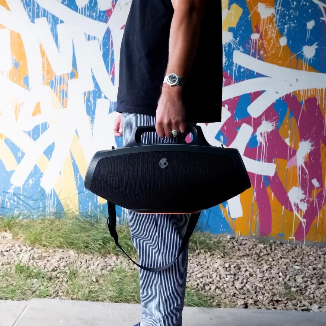 Skullcandy Barrel Bluetooth Boombox Speaker - Water-Resistant Wireless Portable Speaker, with LED Lightshow Mode, 12 Hour Battery, Multi-Link, & USB-C